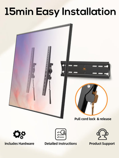 IWORKBOARD 55 65 75 85 inch Tilting TV Wall Mount for 32-90 '' TVs, Low Profile TV Mount Bracket, Safe Lock & Quick Release, Max VESA 600x400mm, 24 inch Studs,132 lbs, Fit Most 55+ 75+ 85+ 86 TVs