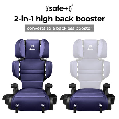Diono Connect3 RXT 2-in-1 High Back Booster, Slim Fit 3-Across in Many Mid-Sized Sedans and SUVs, for Children from 40-120 lbs., Lightweight with Latch, Black Storm