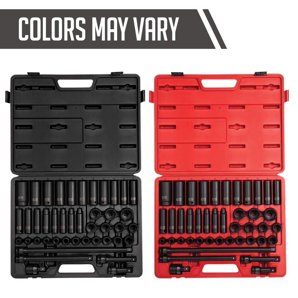 SUNEX Tools 80 Piece 3/8 in. Drive Master Impact Socket Set, Universal, Star, External Star, Extensions, Universal Joint, SAE and Metric, 8mm to 19mm and 5/16 in. to 3/4 in., CR-MO Steel, Model 3580