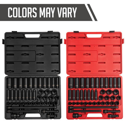 SUNEX Tools 80 Piece 3/8 in. Drive Master Impact Socket Set, Universal, Star, External Star, Extensions, Universal Joint, SAE and Metric, 8mm to 19mm and 5/16 in. to 3/4 in., CR-MO Steel, Model 3580
