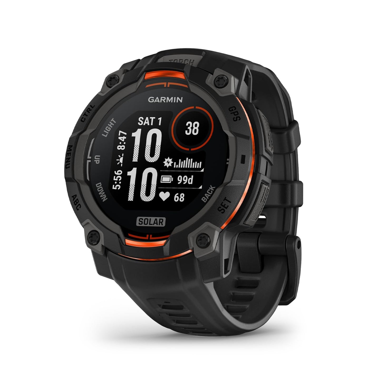 Garmin Instinct® 3 45mm, AMOLED Display, Rugged Outdoor GPS Smartwatch, Metal-Reinforced Bezel, Built-in Flashlight, Up to 18 Days of Battery Life, Black