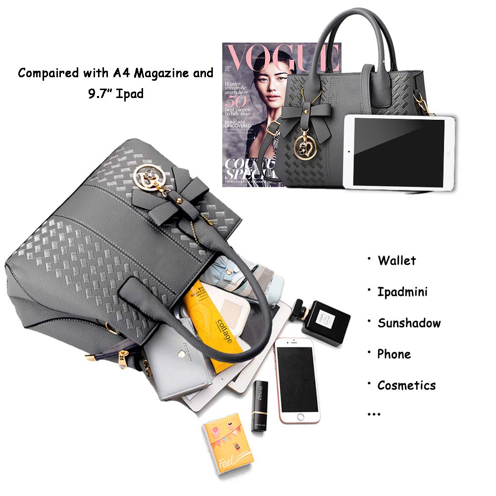 Jeniulet Geldbörsen und Handtaschen für Damen Mode Damen PU-Leder Top-Griff Satchel Schulter Tragetaschen Dunkelgrau 10.2" x 3.9" x 7.9"