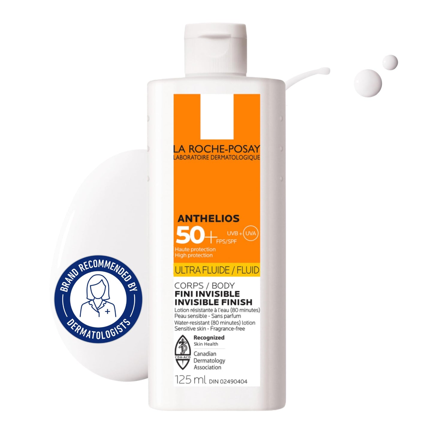 La Roche Posay Anthelios Ultra Fluid Face & Body Sunscreen SPF 50+, High UVA UVB Protection, Invisible Matte Finish, Water & Sweat Resistant, Fragrance Free, Recommended by Dermatologists