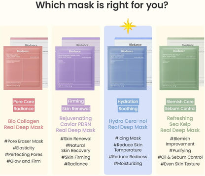 BIODANCE Hydro Cera-nol Real Deep Mask, Hydrogel Mask, Soothing, Moisturising, Nutritious, Korean Skin Care, 34 g x 4 PiecesBIODANCE Hydro Cera-nol Real Deep Mask, Hydrogel Mask, Soothing, Moisturising, Nutritious, Korean Skin Care, 34 g x 4ea