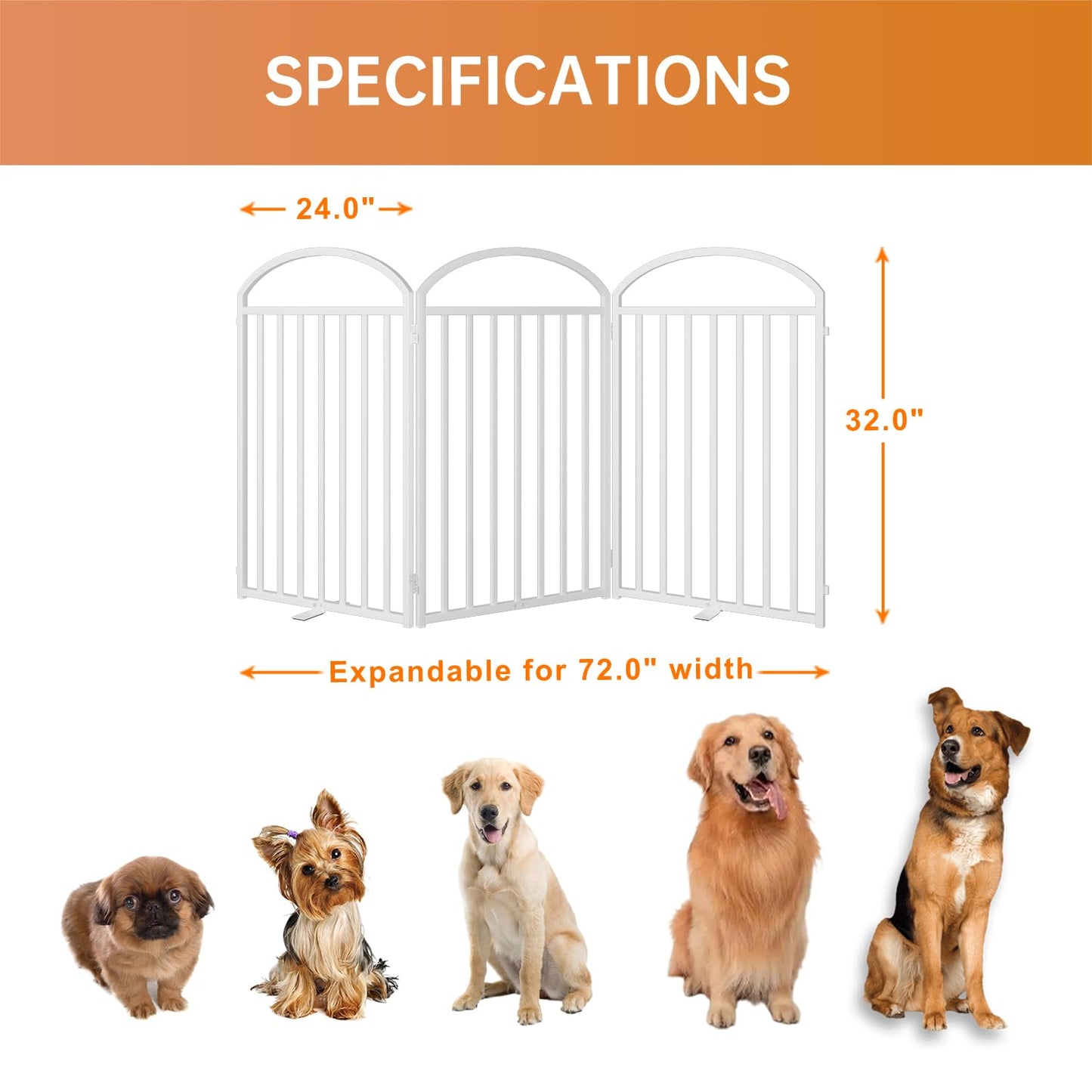 SNUOWU 4 Panels Full Matel Freestanding Dog Gates with Door, 96"Extra Wide 36"Tall Free Standing Dog Pet Gate for Indoor & Outdoor. Foldable Pet Fences for Doorways, House, Stairs, Porch, Deck, Yard