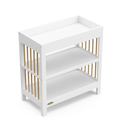 Graco Teddi Changing Table with Water-Resistant Changing Pad (Driftwood) - GREENGUARD Gold Certified, Includes Bonus Water-Resistant Changing Pad with Safety Strap, 2 Shelves, Easy-to-Match