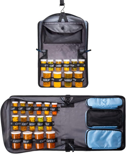 Med Manager Medicine Organizer and Portable Medical Binder, Holds (15) Pill Bottles - (11) Standard Size and (4) Large Bottles, Includes Removable 5-Tab File Folder, Black, 14 x 14 x 4 inches