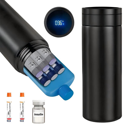 Bogush Large 60H Insulin Pens Cooler for 6-8 Pens Travel Case Temp Display Medication Cooler for Travel TSA Approved Medicine Cooler Medical Travel Cooler Bag Epipen Carry Case Black