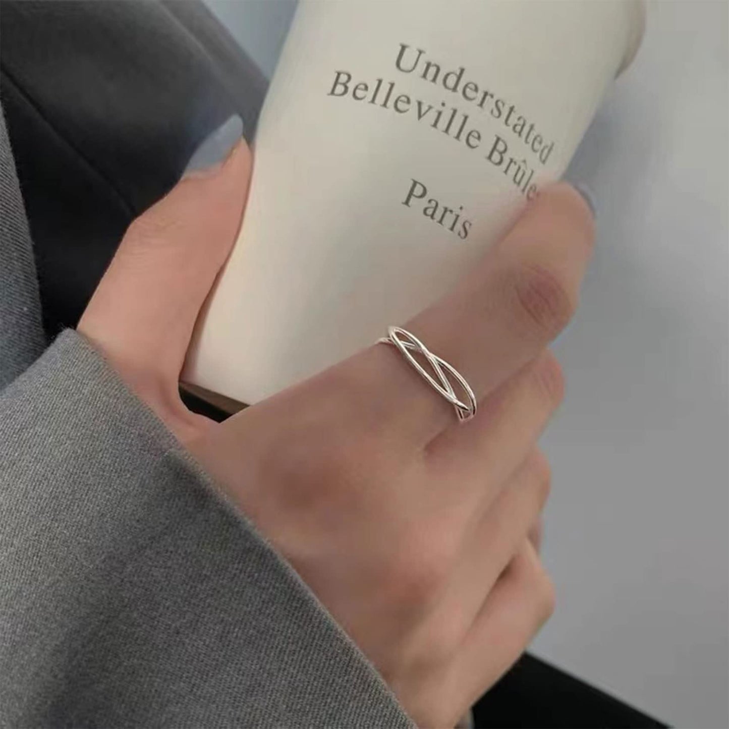 OOOPEL Sterlingsilber Verstellbarer Ring S925 Silberringe für Frauen Zirkonia Twist Liebesknoten Zarter Ring Silber Minimalistischer Offener Fingerring Silber Daumen Sterlingsilberring