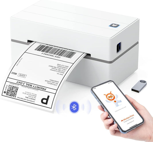 MUNBYN Bluetooth Thermal Shipping Label Printer, 130B Wireless 4x6 Label Printer for Small Business Office, Compatible with iPhone, Android, iPad, Windows, macOS, Canada Post, UPS, Purolator (White)