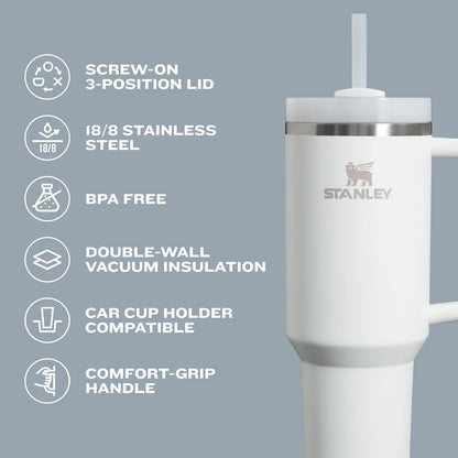 Vaso Stanley Quencher H2.0 con asa y pajita de 40 oz | Tapa Flowstate de 3 posiciones | Compatible con portavasos para viajes | Vaso térmico de acero inoxidable | Sin BPA | Arándano