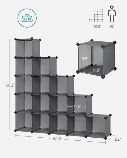 SONGMICS Cube Storage Organizer, Set of 16 Plastic Cubes, Closet Organizers and Storage, Room Organization, Bedroom Living Room, 12.2 x 48.4 x 48.4 Inches, Rustic Brown ULPC442A01