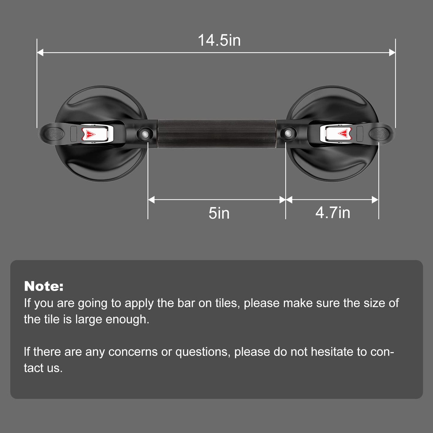 15-Inch Shower Handle - Upgraded Grab Bar with Strong Suction Cups for Bathtub & Shower Safety, Ideal for Seniors, Elderly, Disabled -Silver
