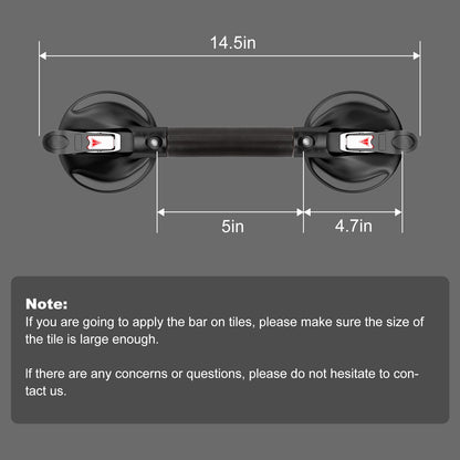 15-Inch Shower Handle - Upgraded Grab Bar with Strong Suction Cups for Bathtub & Shower Safety, Ideal for Seniors, Elderly, Disabled -Silver