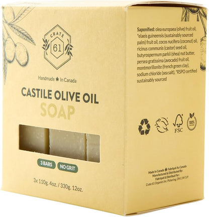 CRATE 61 ORGANICS Vegane Naturseife, handgemachte Seife mit hochwertigen ätherischen Ölen, kaltgepresst für Gesicht und Körper für Männer und Frauen, 3er-Pack (4 oz, Riegel) (Eucamint)