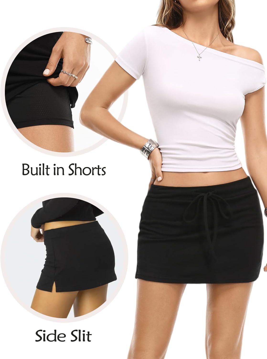 Danysu Dehnbare Mini Skorts Mid Waist Rock mit Shorts Seitenschlitz 2025 Sport Alltag Ausgeh-Outfits