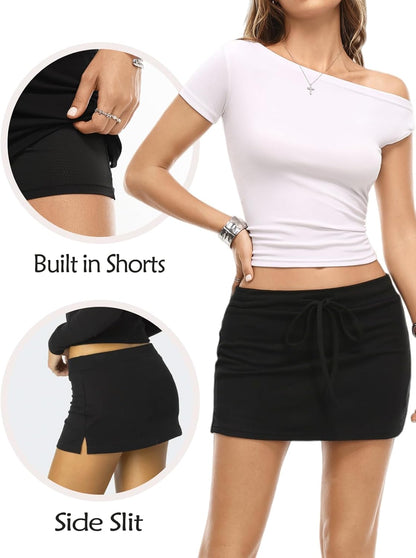 Danysu Dehnbare Mini Skorts Mid Waist Rock mit Shorts Seitenschlitz 2025 Sport Alltag Ausgeh-Outfits
