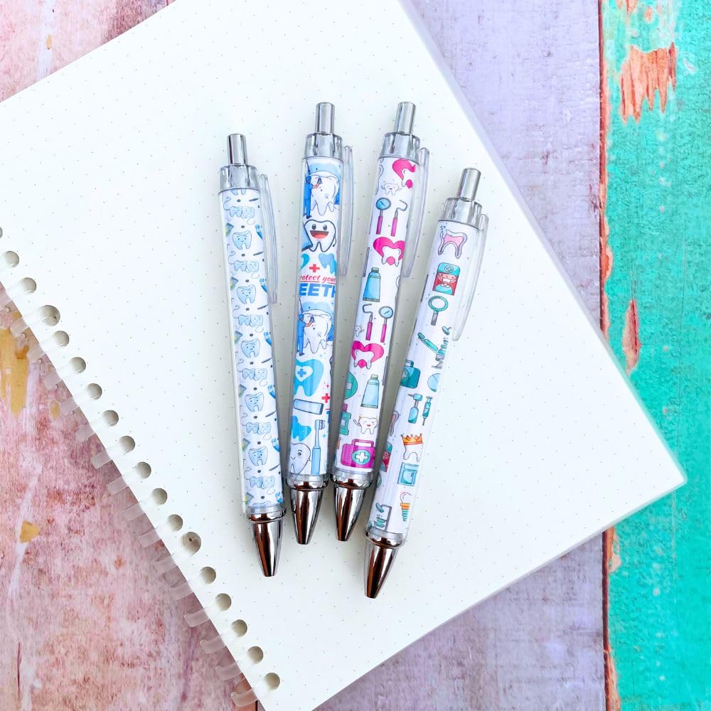 YJ PREMIUMS Dental Wrap Pens 8 Stück – Bürobedarf mit Zahn-Motiv, schwarze Stifte mit Zahnmuster als Geschenk für Mitarbeiter, Geschenke für Zahnarzthelferinnen, perfekt für die Wertschätzungswoche der Zahnarzthelferinnen