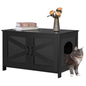 Homhedy Cat Litter Box Enclosure, Wooden Cat Washroom Furniture with Barn Door, Pet House, Fit Most of Litter Box, White