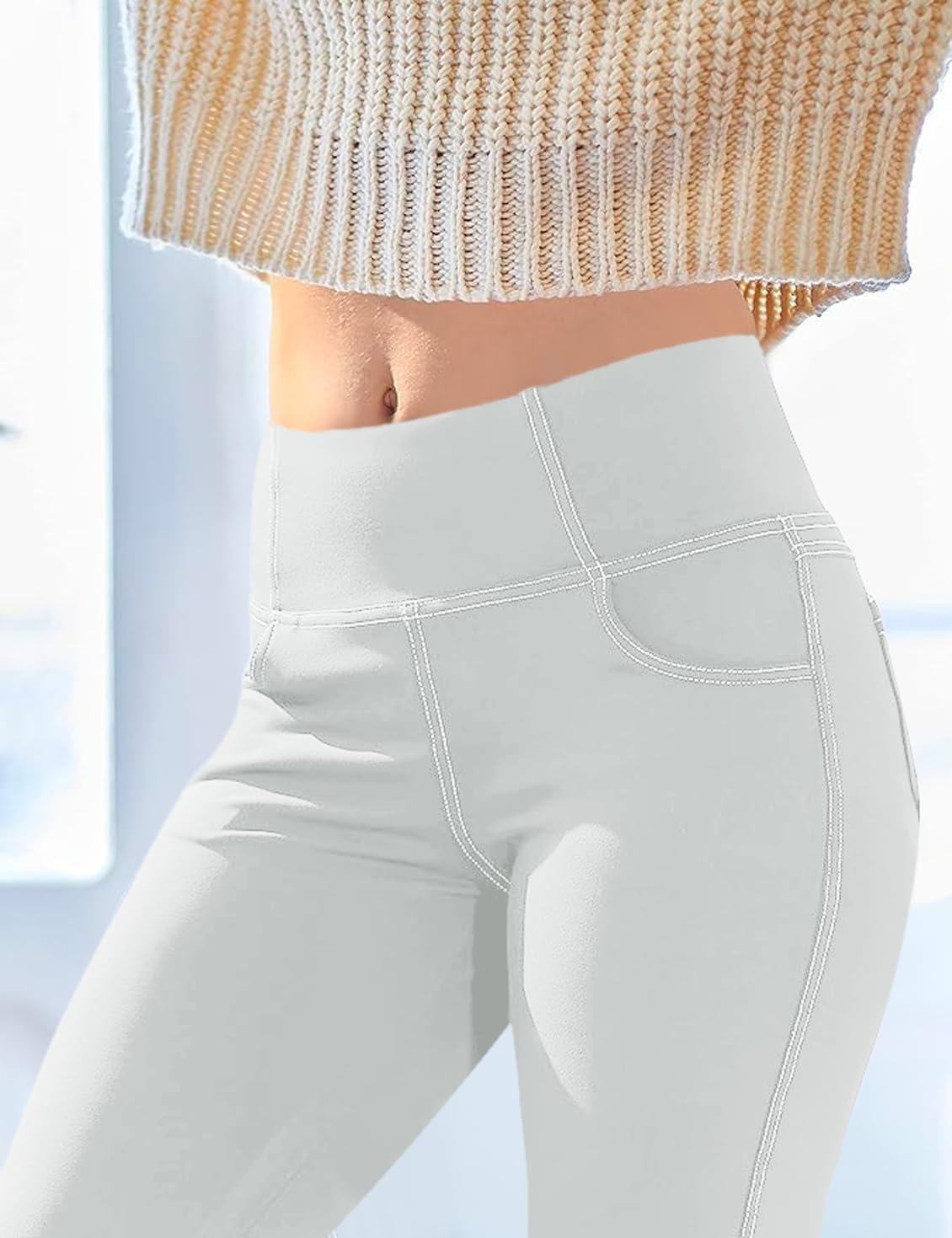VOOVEEYA Lässige Bootcut Yoga-Hose für Damen, 4 Taschen – Schlagleggings, High Waist, Bauchkontrolle, Bootleg-Arbeitshose