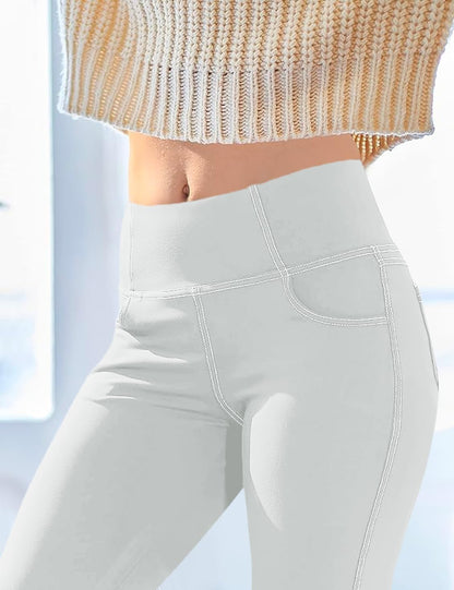 VOOVEEYA Lässige Bootcut Yoga-Hose für Damen, 4 Taschen – Schlagleggings, High Waist, Bauchkontrolle, Bootleg-Arbeitshose