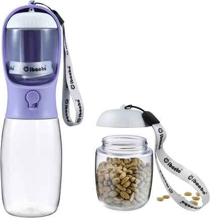 Cibaabo Dog Water Bottle with Food Container, Travel Puppy Water Bowl, Portable Pet Dispenser, Dog Gift Stuff Accessories Items, Puppy Essentials Necessities for Yorkie Cat Walking and Hiking