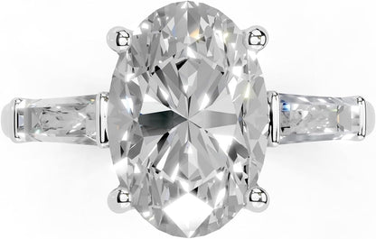 Oval Cut Lab Grown Diamond IGI Certified 4 Prong Baguette Accent Engagement Anniversary Wedding Ring in 14K Gold, Platinium for Women (1.0-5.0 Ct, F-G Color, VS1-VS2 Clarity)
