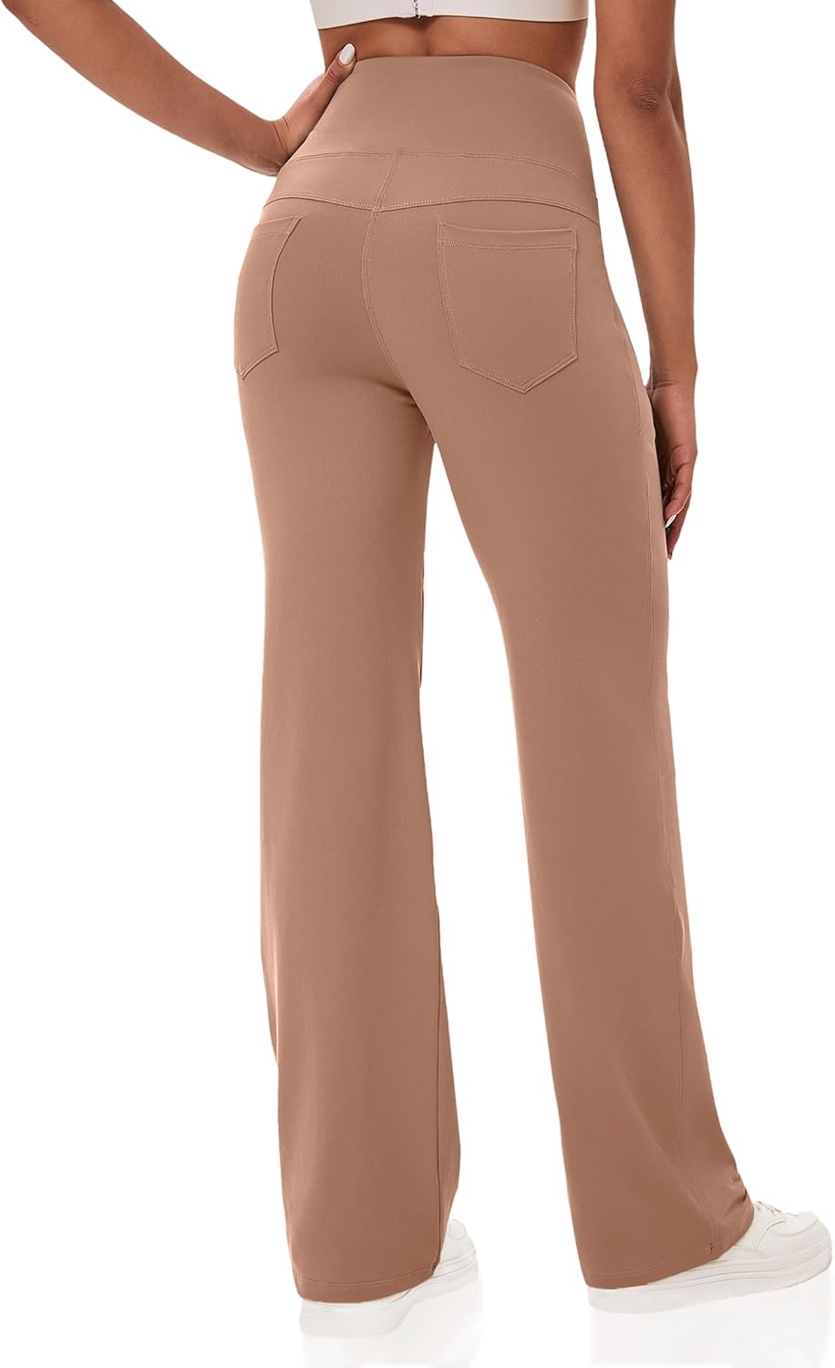 VOOVEEYA Yogahosen für Damen mit Taschen, gerade geschnittene Hose mit weitem Bein, hochtaillierte Business-Hose, petite/regulär//lang