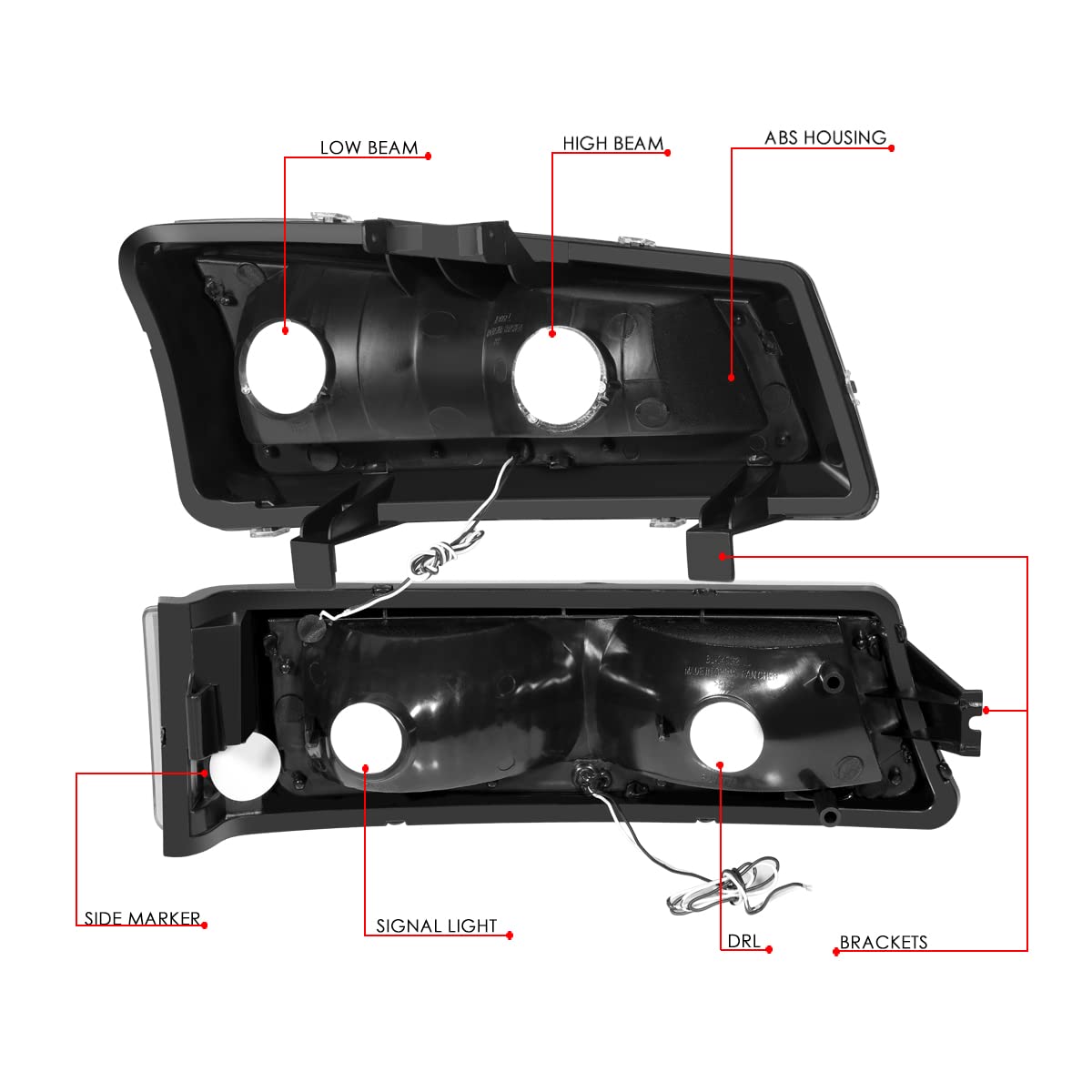 DNA MOTORING HL-LB-CSIL03-BK-CL1 Black Housing 3D LED DRL Headlight Bumper Lamp Set Compatible with 03-06 Silverado 1500-3500 / Avalanche 1500 2500