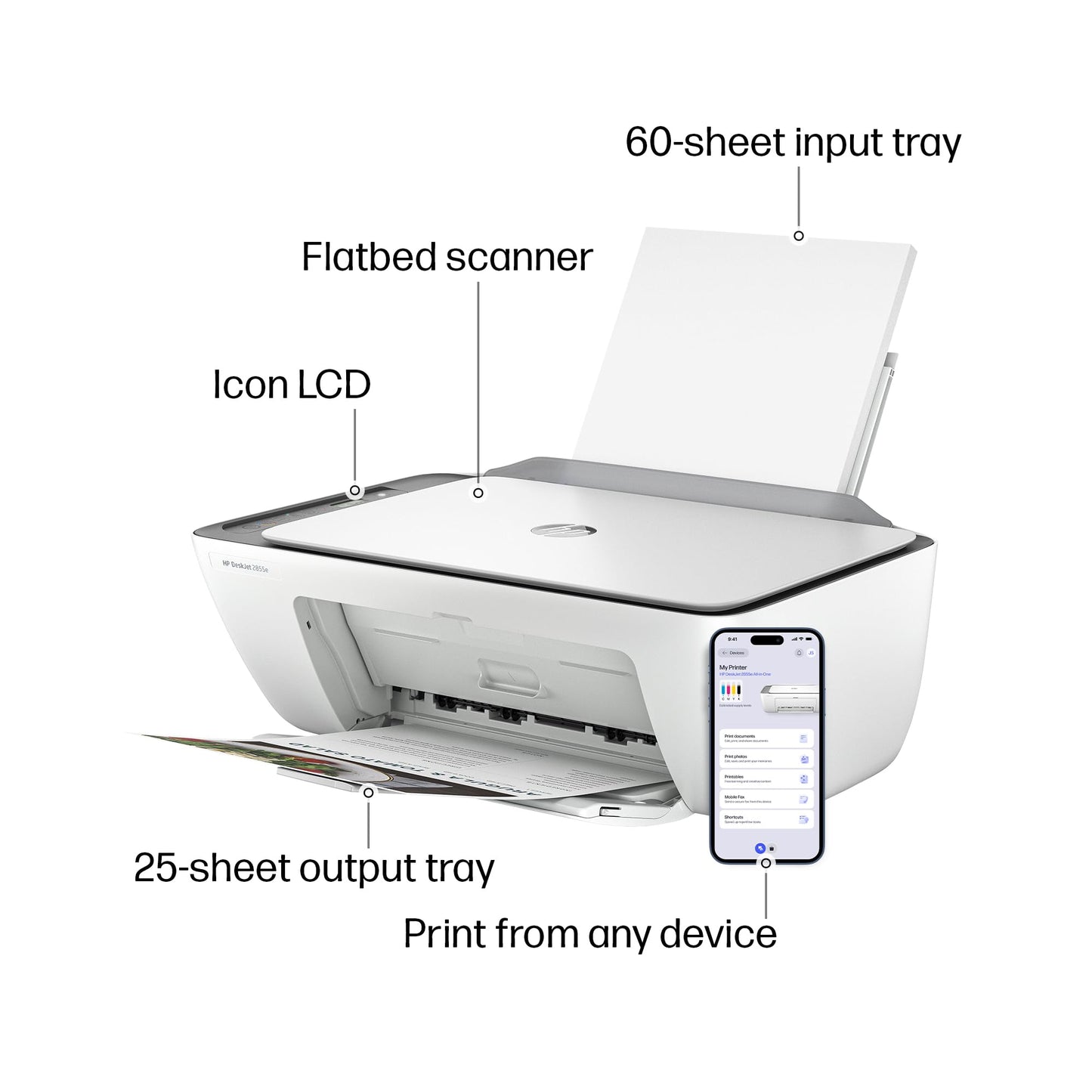HP DeskJet 2855e kabelloser All-in-One Farb-Tintenstrahldrucker, Scanner, Kopierer, ideal für zu Hause, 3 Monate Instant Ink inklusive, Single-Band Wi-Fi Konnektivität (588S5A)