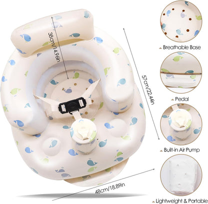 Aufblasbarer Babysitz, aufblasbarer Babystuhl für Babys ab 3 Monaten, aufblasbarer Sommerstuhl mit integrierter Luftpumpe, Baby-Bodensitz zum Sitzenlernen, Spielen, Campen, Orange