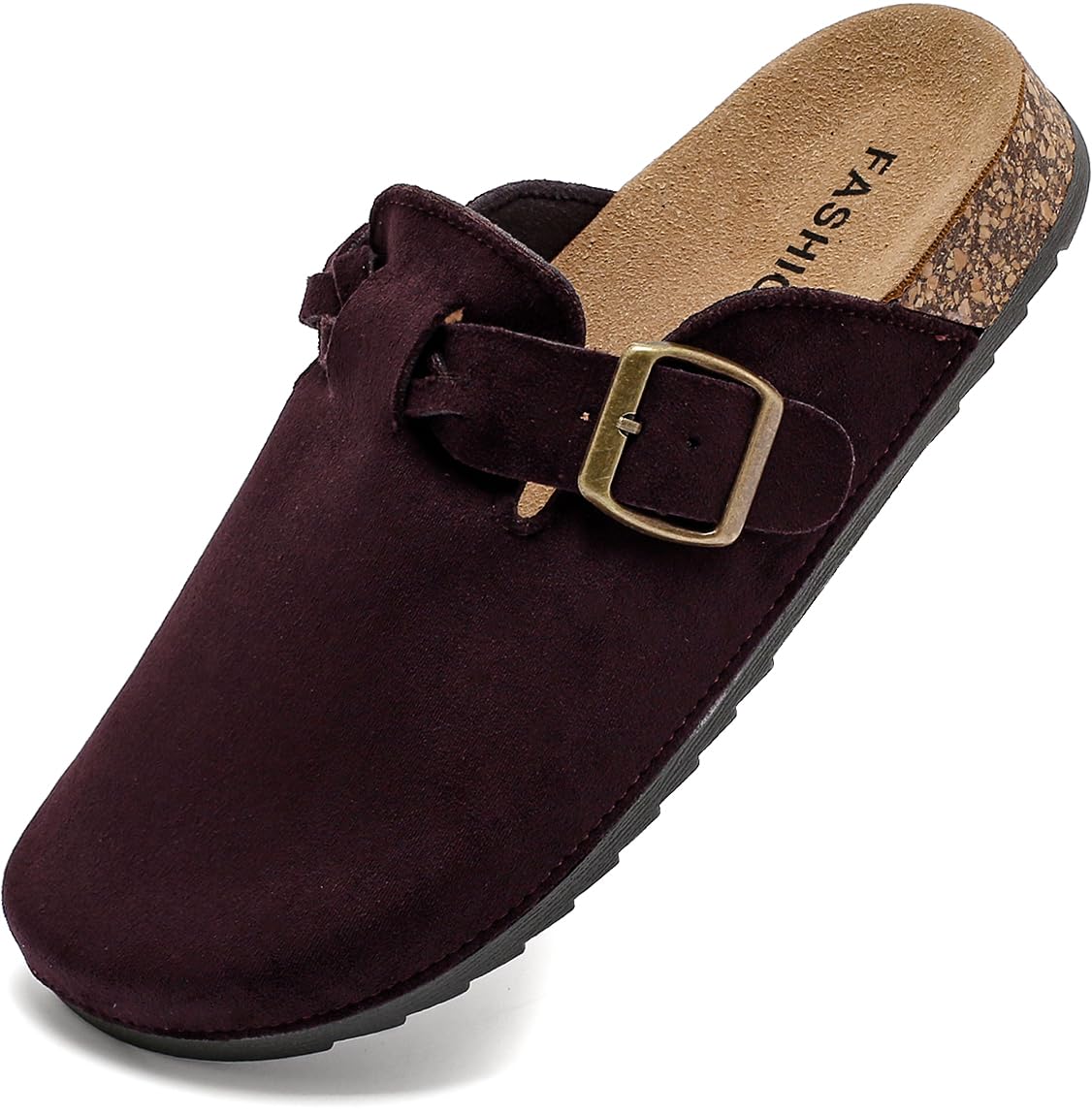 Women's Suede Clogs Mens Leather Mules Comfort Cork Footbed Sandals with Arch Support and Adjustable Buckle