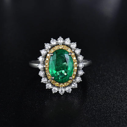 18K White Gold Ring 1.93ct Oval Shape Emerald with 0.81ct Diamond Anniversary Ring for Girls