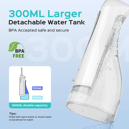 COSLUS Water Flosser C20 (F5020E): 300ML Kabelloser Elektrischer Munddusche Wiederaufladbar IPX7 Wasserdicht Tragbares Reise-Zahnseide-Set für die Zähne