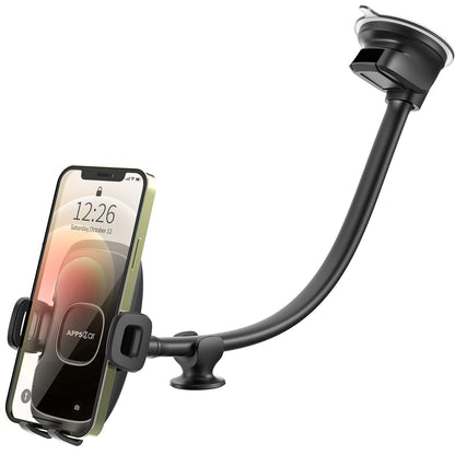 APPS2Car 14'' Gooseneck Car Phone Holder,Heavy Duty Phone Holder for Truck, [Flexibile Long Arm] [Anti Shake stabilizer] Windshield Car Phone Mount Suction Cup,Fit for iPhone, Samsung (Mirror Black)