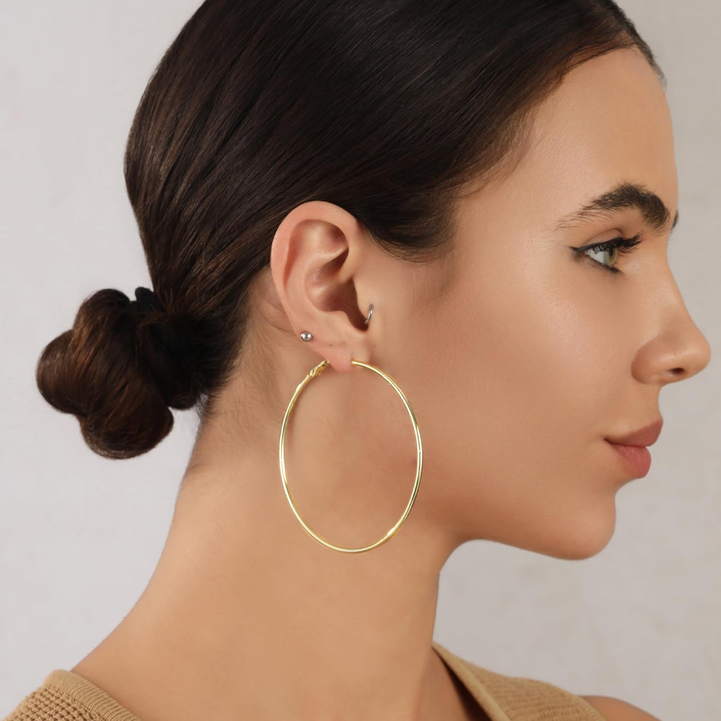 Große Gold Creolen für Frauen, Hypoallergene Dünne Gold Creolen, Sterling Silber Creolen für Damen, Extra Große, Mittelgroße, Große Creolen