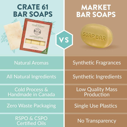 CRATE 61 ORGANICS Vegane Naturseife, handgemachte Seife mit hochwertigen ätherischen Ölen, kaltgepresst für Gesicht und Körper für Männer und Frauen, 3er-Pack (4 oz, Riegel) (Eucamint)