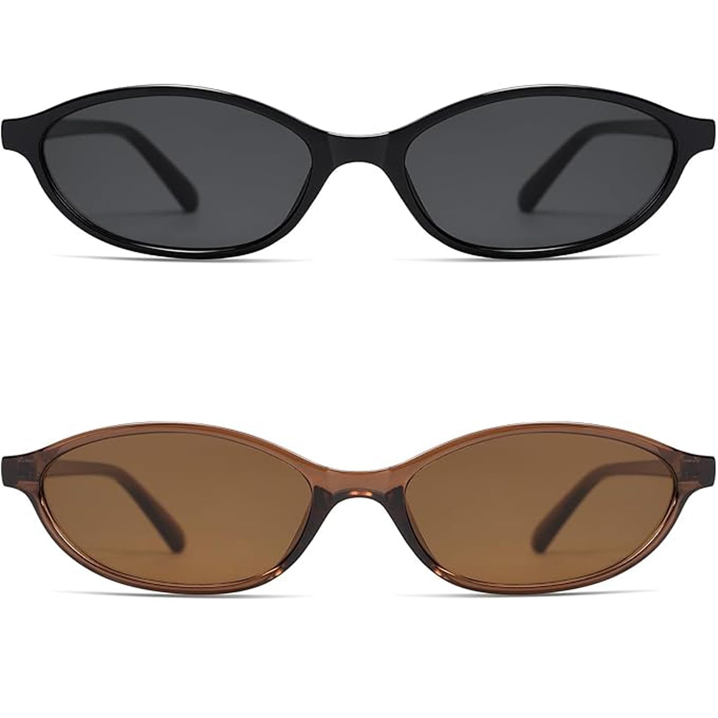 Awdchny Retro Ovale Sonnenbrille für Damen – Elegante Cat Eye 90er Sonnenbrille, Leichter schmaler Rahmen, Trendige UV-Schutz Sonnenbrille 8057 Schwarz+Braun+Schildpatt
