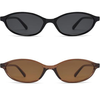 Awdchny Retro Ovale Sonnenbrille für Damen – Elegante Cat Eye 90er Sonnenbrille, Leichter schmaler Rahmen, Trendige UV-Schutz Sonnenbrille 8057 Schwarz+Braun+Schildpatt