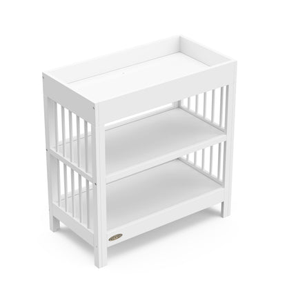 Graco Teddi Changing Table with Water-Resistant Changing Pad (Driftwood) - GREENGUARD Gold Certified, Includes Bonus Water-Resistant Changing Pad with Safety Strap, 2 Shelves, Easy-to-Match