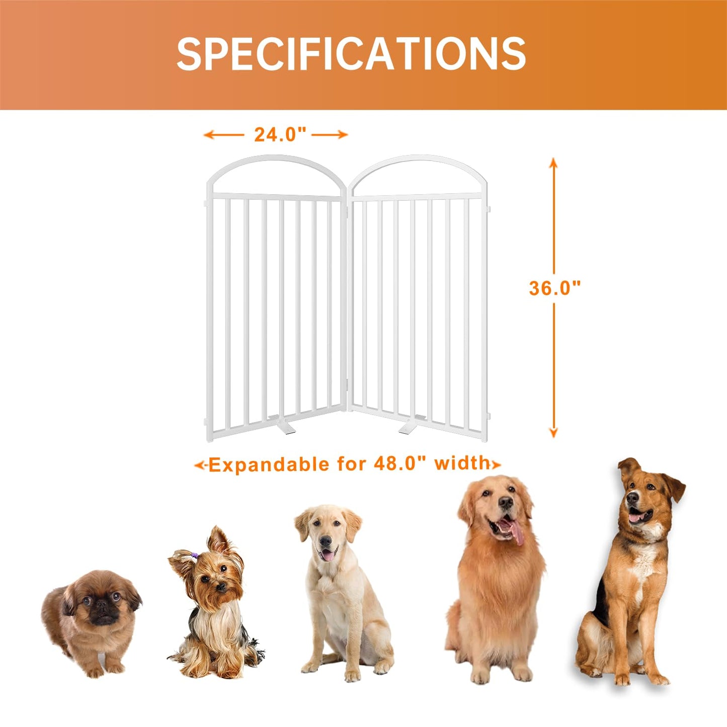 SNUOWU 4 Panels Full Matel Freestanding Dog Gates with Door, 96"Extra Wide 36"Tall Free Standing Dog Pet Gate for Indoor & Outdoor. Foldable Pet Fences for Doorways, House, Stairs, Porch, Deck, Yard