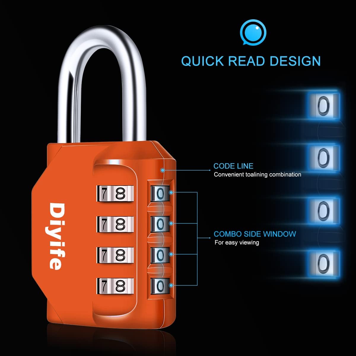 Combination Padlock, Diyife 4 Digit Locker Lock Weatherproof Lock Outdoor Combination Lock for School Gym Locker,Toolbox, Fence, Hasp, Cabinet(Black)