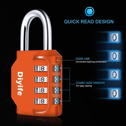 Combination Padlock, Diyife 4 Digit Locker Lock Weatherproof Lock Outdoor Combination Lock for School Gym Locker,Toolbox, Fence, Hasp, Cabinet(Black)