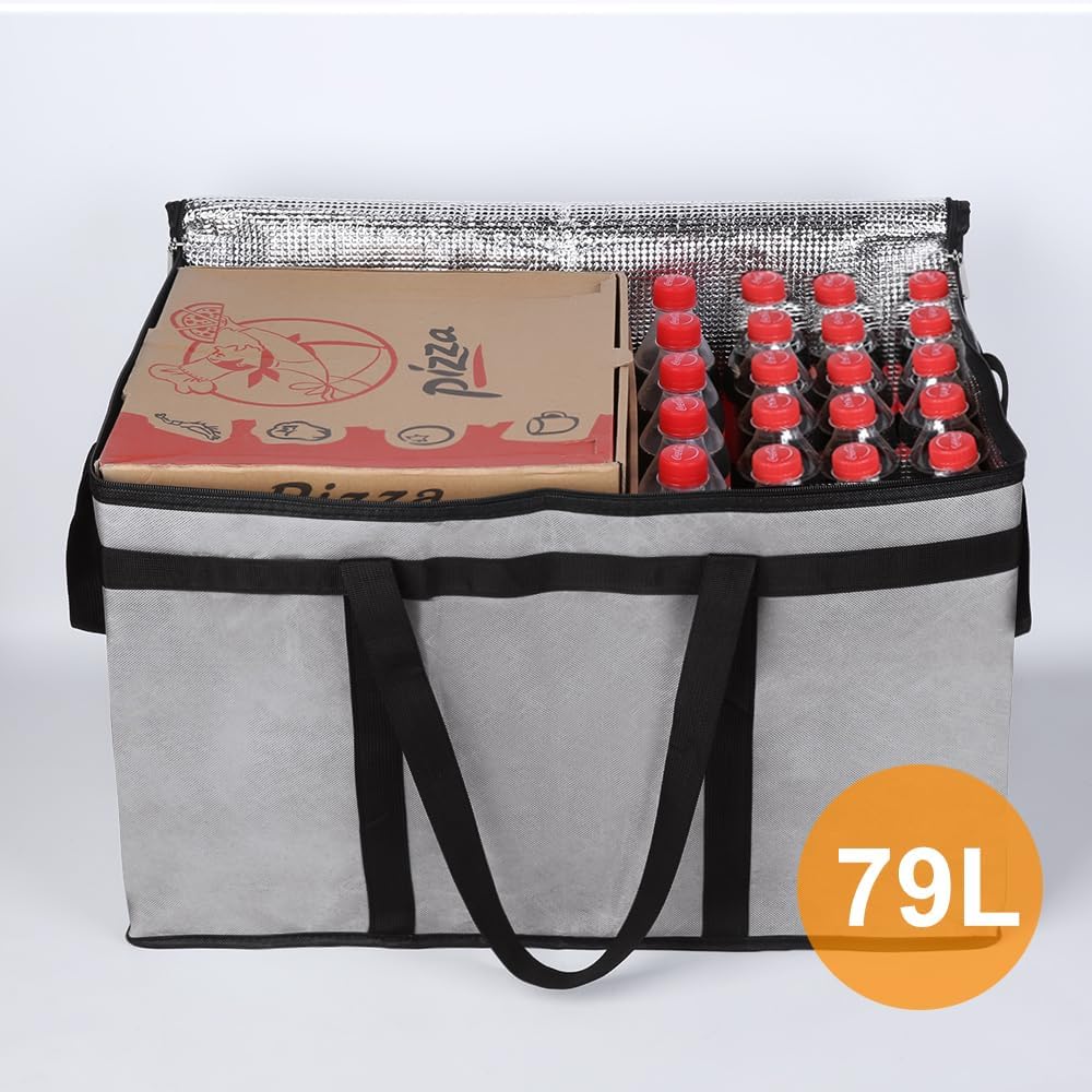 Bodaon Isolierte Essensliefertasche - Warm- & Kalthaltetransporttasche, Catering/Doordash Pizzawärmer, Einkaufstasche, Kühltasche für Partys (Schwarz-Rot, 1 St.), Ideal für den Transport warmer Speisen