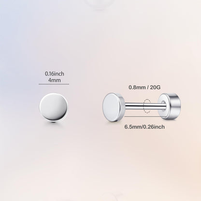 TitanHeart Hypoallergene Titan Ohrstecker Schraubverschluss Flachpunkt-Ohrstecker 3mm-5mm Einfache Klassische Helix Tragus Knorpel Ohrläppchen Ohrstecker für Frauen Männer (Schwarz, 5mm)