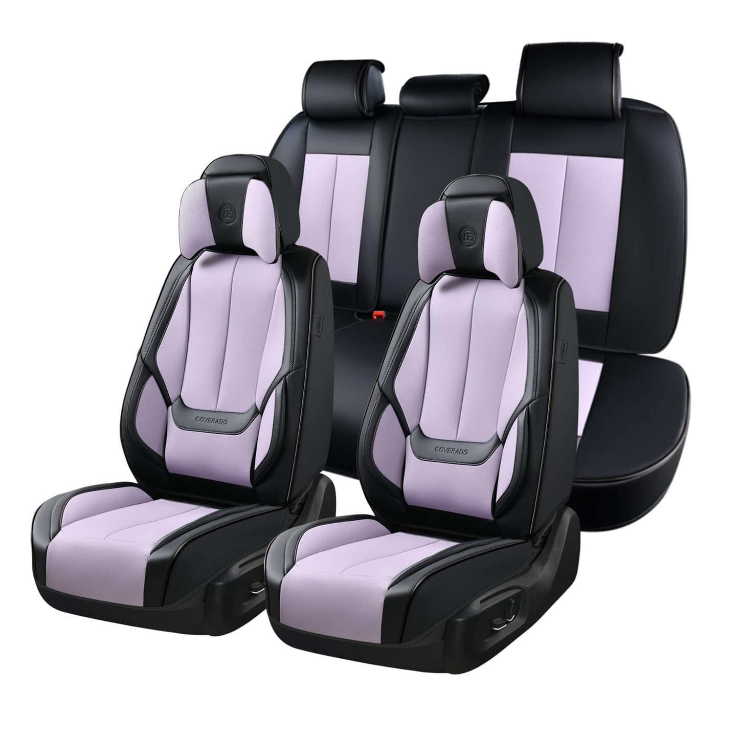 Coverado Car Seat Covers 5 Pieces, Full Set Universal Seat Covers for Cars, Waterproof Nappa Leather Auto Seat Protectors with Head Pillow, Car Interiors Fit for Most Sedans SUV Pick-up Truck, Black