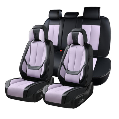 Coverado Car Seat Covers 5 Pieces, Full Set Universal Seat Covers for Cars, Waterproof Nappa Leather Auto Seat Protectors with Head Pillow, Car Interiors Fit for Most Sedans SUV Pick-up Truck, Black