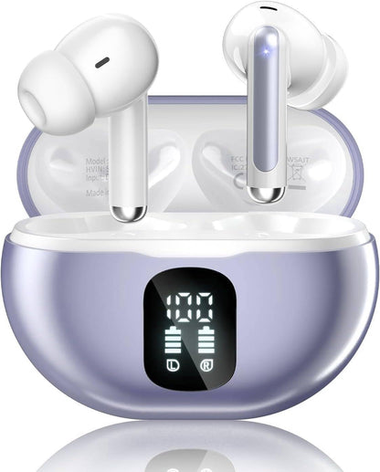 Wireless Earbuds, Bluetooth 5.4 Headphones with 50H Playback, Deep Bass Stereo Ear Buds Clear Calls with LED Power Display, Wireless Headphones with Noise Cancelling Mic for Phone/Laptop, Carbon black