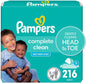 Pampers Complete Clean Baby Wipes - Fresh Scent 3X Pop-Top Packs 216 Count