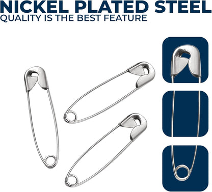 250 Pack Safety Pins by Luxurecourt, 4 Assorted Sizes of Durable, Silver Small and Large SafetyPins Bulk, Rust-Resistant Nickel Plated Steel, Sharp Edge Safety Pins for Clothes, Sewing, Arts & Craft